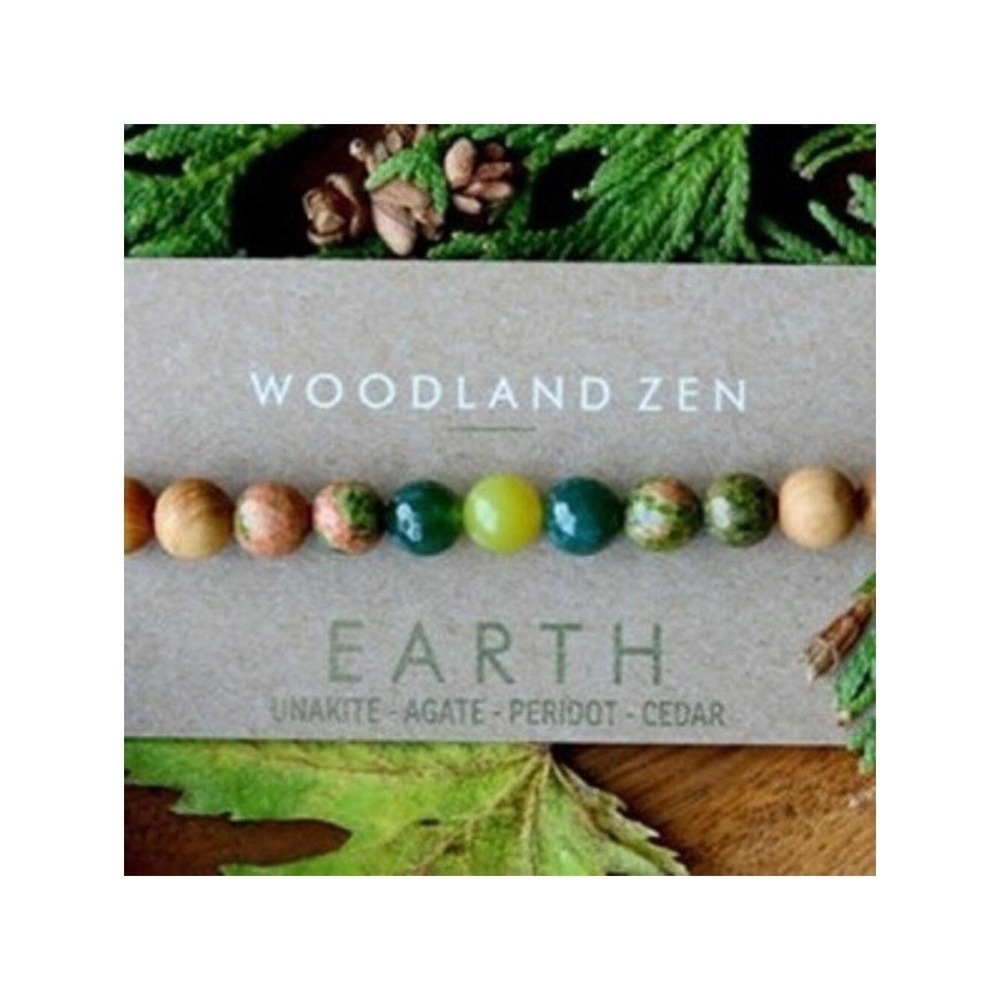 Woodland Zen Earth Yoga Bracelet Large 9in Beaded Agate Peridot Unakite Cedar